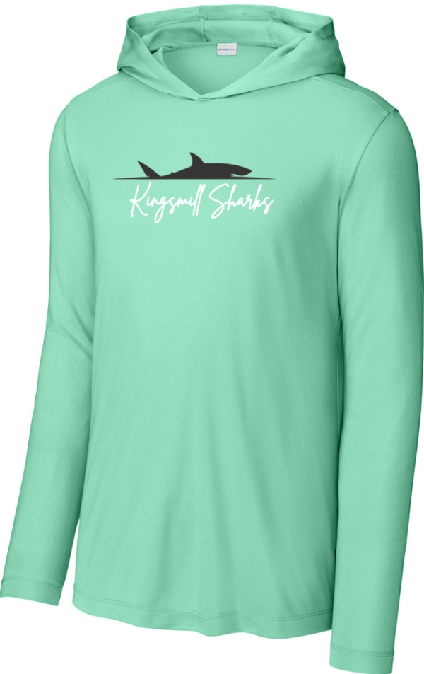 KM Sharks - Seafoam UPF 50 Long Sleeve Hooded Tee - Dorsal Fin