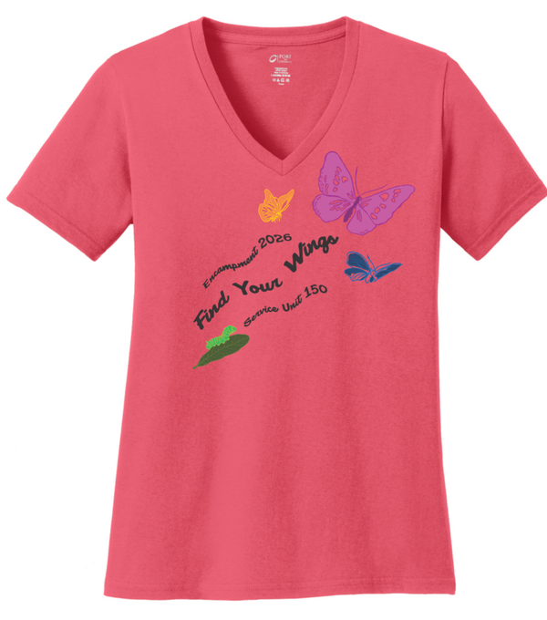 Encampment Coral Ladies V-Neck Tee