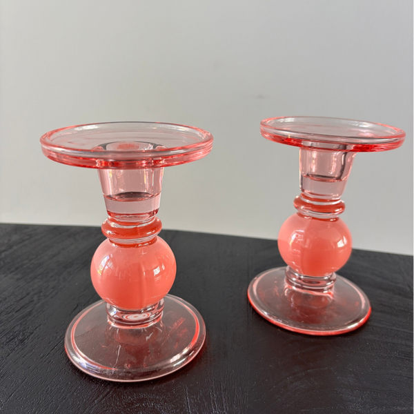 Roze glazen kandelaren | Set van 2