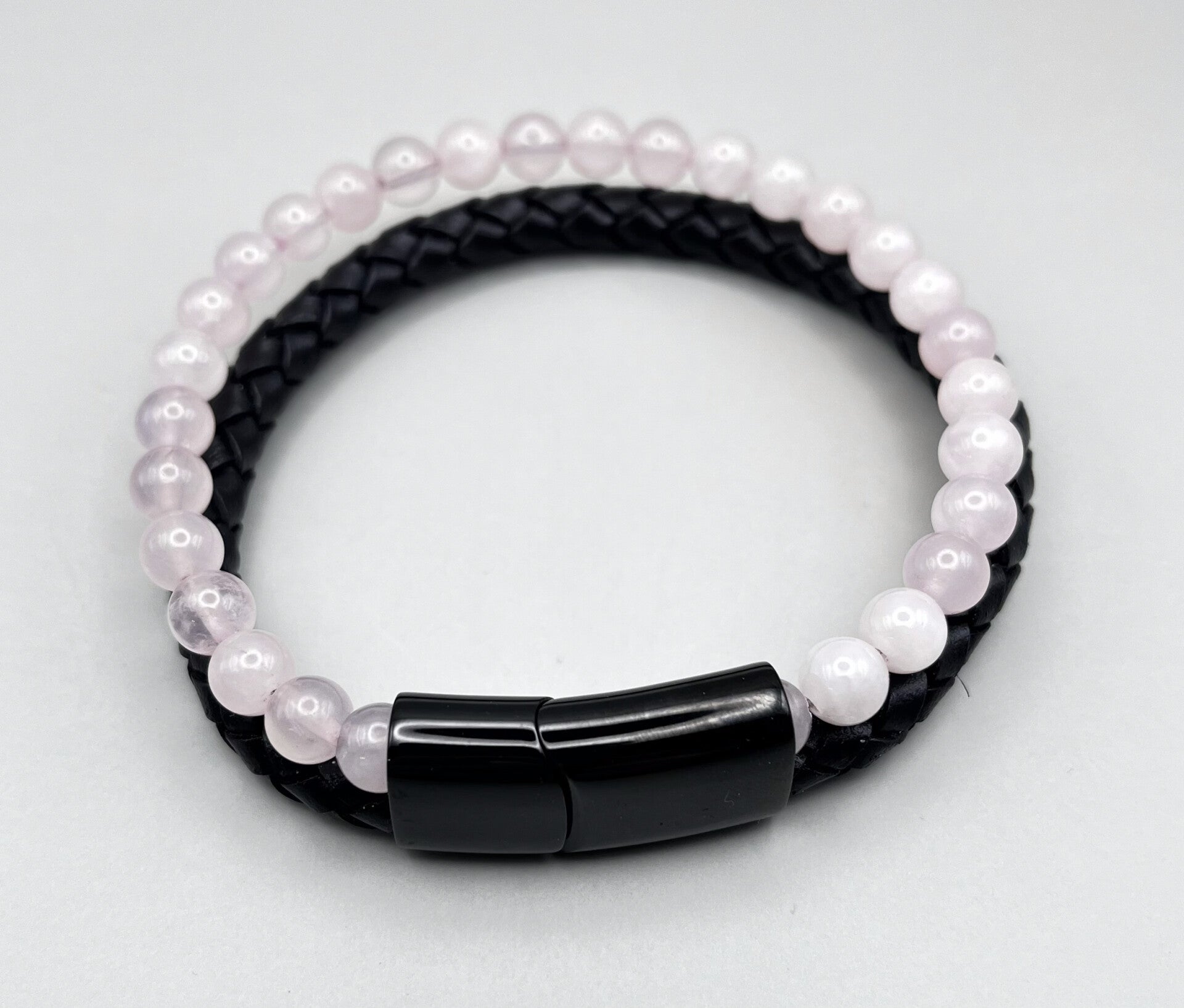 Quartz Rose Bracelet Double Cuir