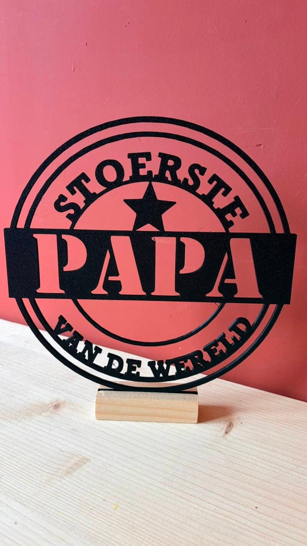 Stoerste Papa van de Wereld | Decoratieve Standaard voor Vader