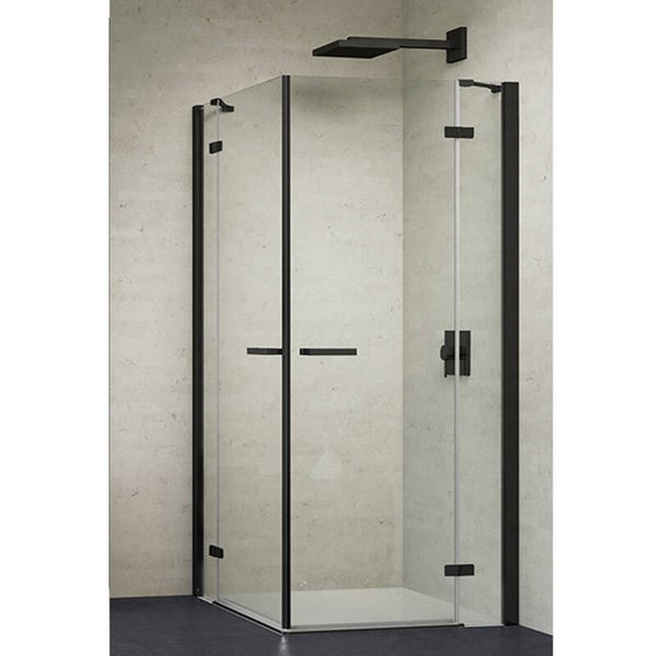 Douchecabine Duka 1700 hoekinstap mat zwart met 2 swingdeuren in 6 maten