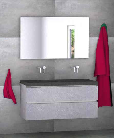 Badmeubel set Vision beton grijs 120 cm met natuursteen blad