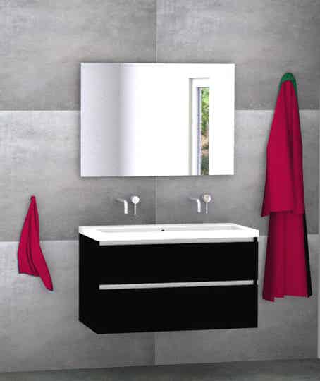Badmeubel set Vision mat zwart 100 cm met kera jazz blad