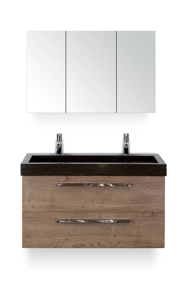 Badmeubel Amanda 100 cm in 5 kleuren met spiegelkast en natuursteen blad