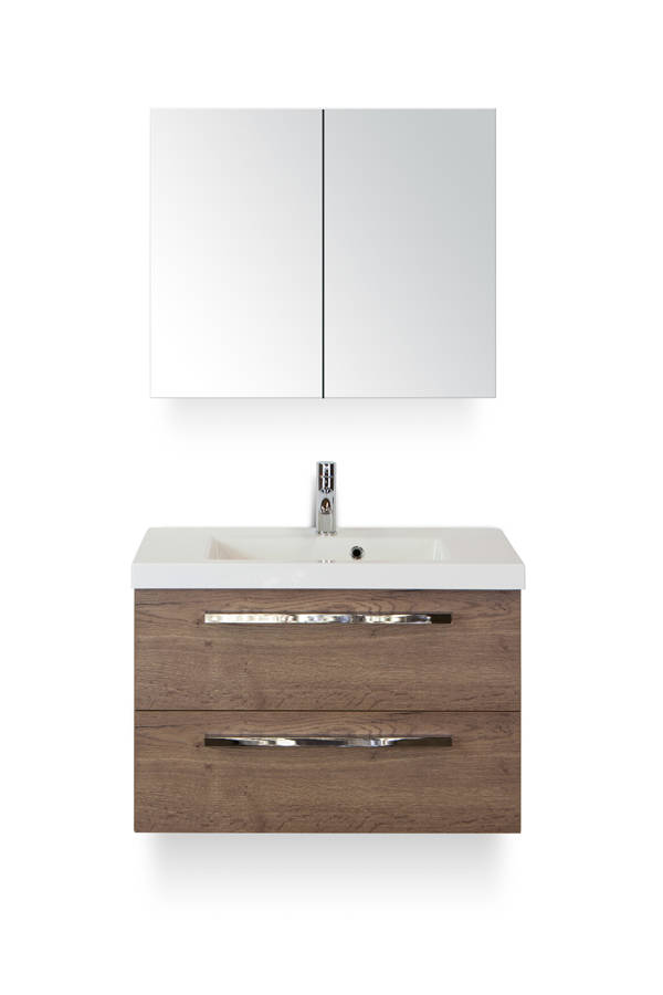 Badmeubel Amanda 80 cm in 5 kleuren met spiegelkast en mineraal blad