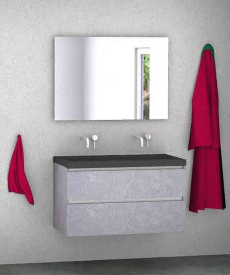 Badmeubel set Vision beton grijs 100 cm met natuursteen blad