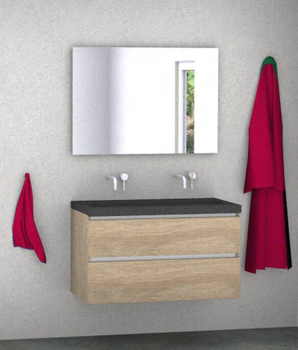 Badmeubel set Vision bardolino eik 100 cm met natuursteen blad