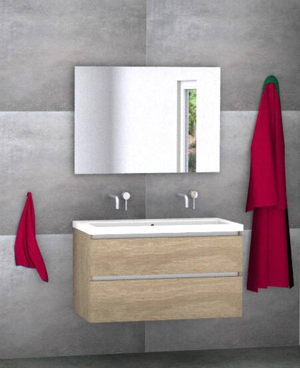 Badmeubel set Vision bardolino eik 100 cm met kera jazz blad