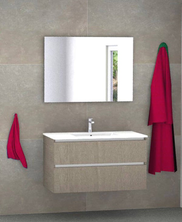 Badmeubel set Vision concrete oak 100 cm met dun kera blad