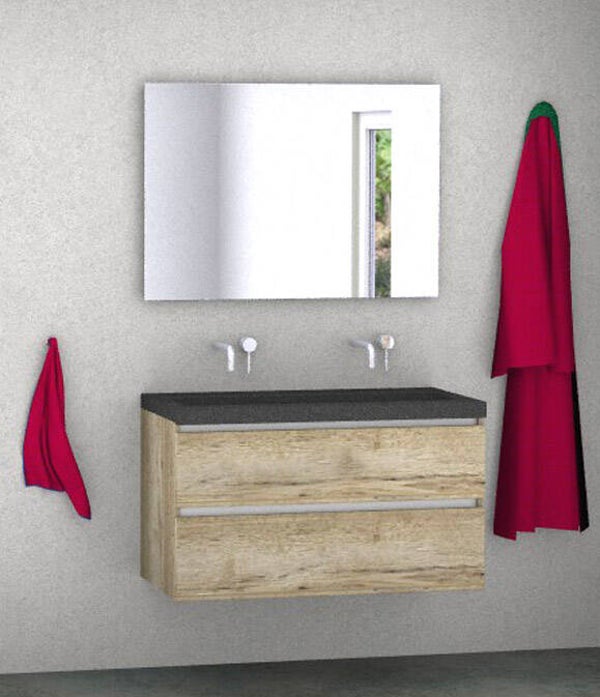 Badmeubel set Vision natuur eik 100 cm met natuursteen blad