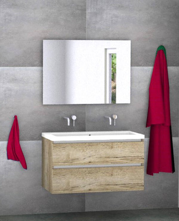 Badmeubel set Vision natuur eik 100 cm met kera jazz blad