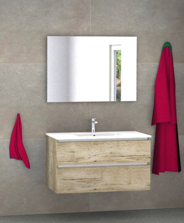 Badmeubel set Vision natuur eik 100 cm met dun kera blad