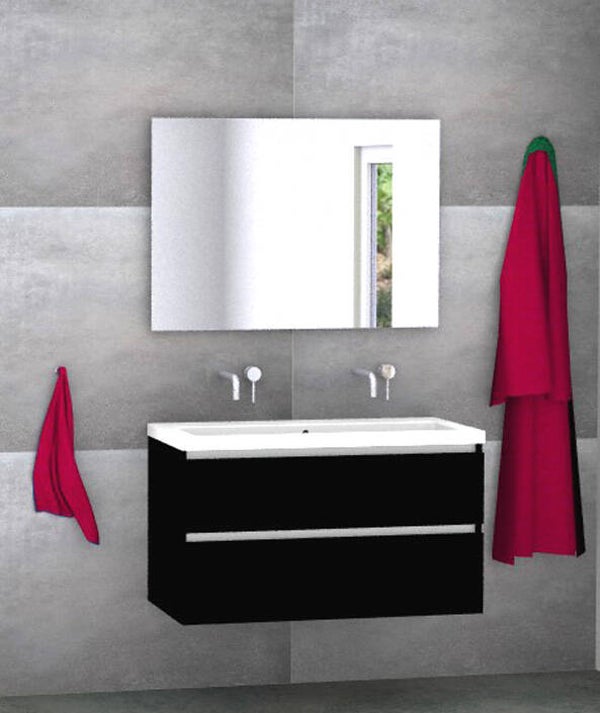 Badmeubel set Vision mat zwart 100 cm met kera jazz blad