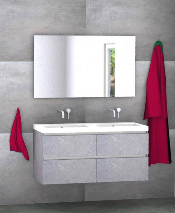 Badmeubel set Vision beton grijs 120 cm met 4 laden en kera jazz blad