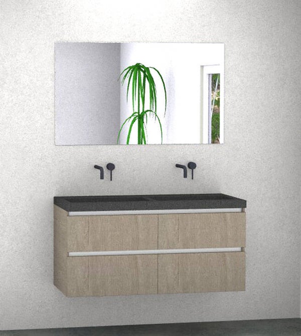 Badmeubel set Vision concrete oak 120 cm met 4 laden en natuursteen blad