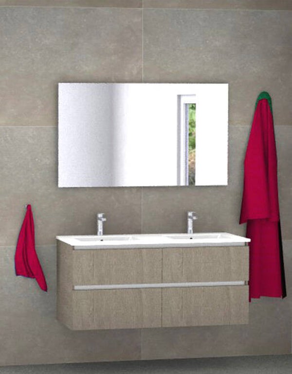 Badmeubel set Vision concrete oak 120 cm met 4 laden en dun kera blad 