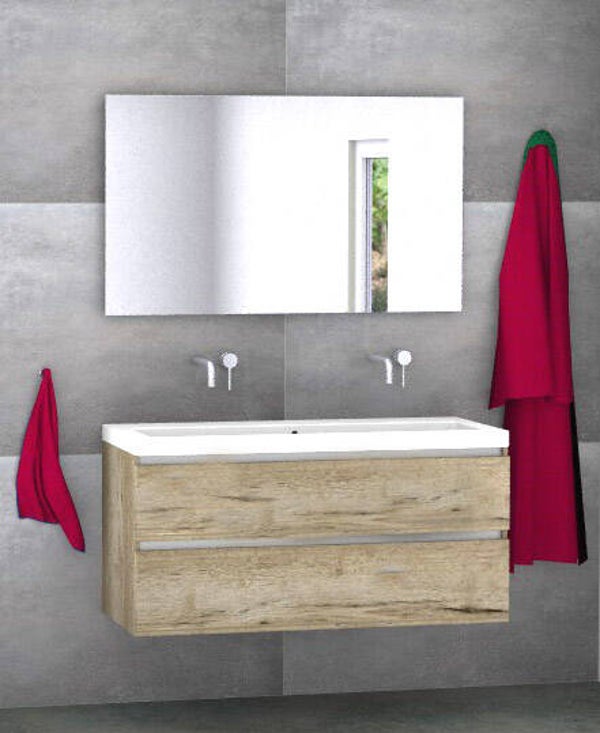 Badmeubel set Vision natuur eik 120 cm met kera jazz blad