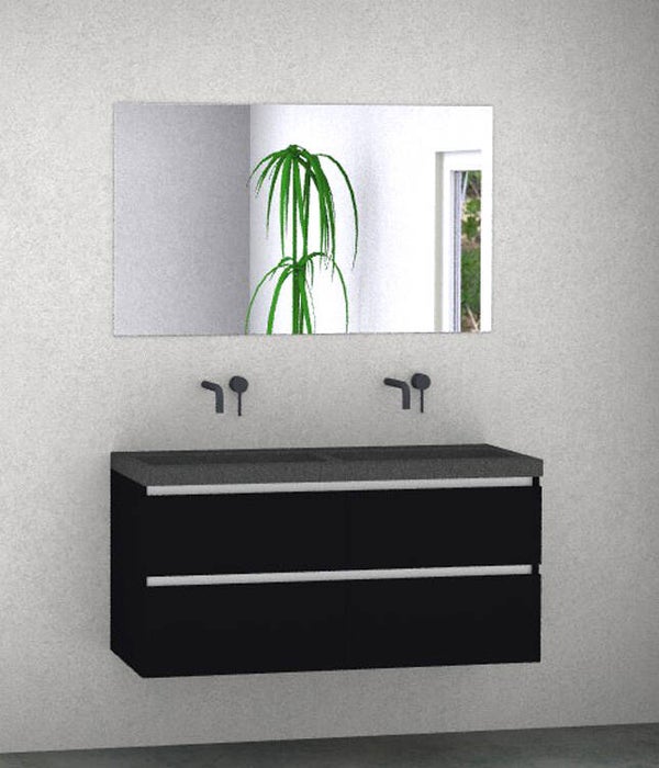 Badmeubel set Vision mat zwart 120 cm met 4 laden en natuursteen blad