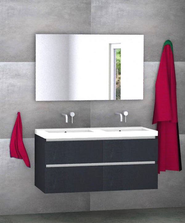 Badmeubel set Vision mat zwart 120 cm met 4 laden en kera jazz blad