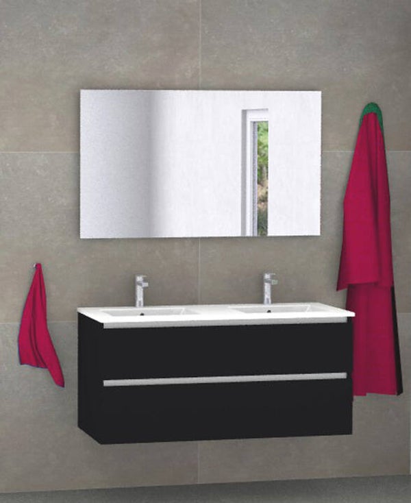Badmeubel set Vision mat zwart 120 cm met 4 laden en dun kera blad 