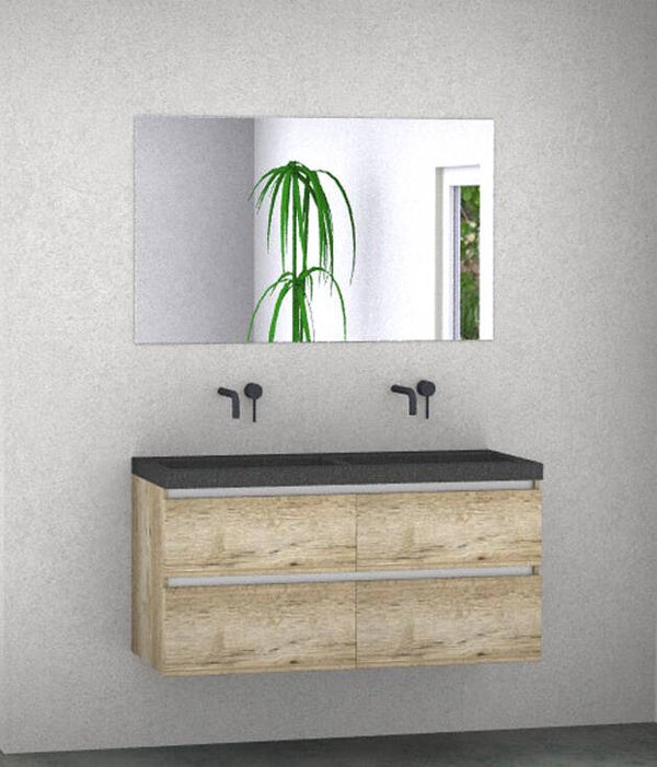 Badmeubel set Vision natuur eik 120 cm met 4 laden en natuursteen blad