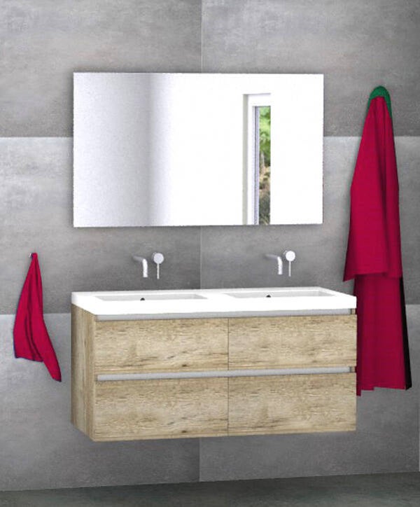 Badmeubel set Vision natuur eik 120 cm met 4 laden en kera jazz blad