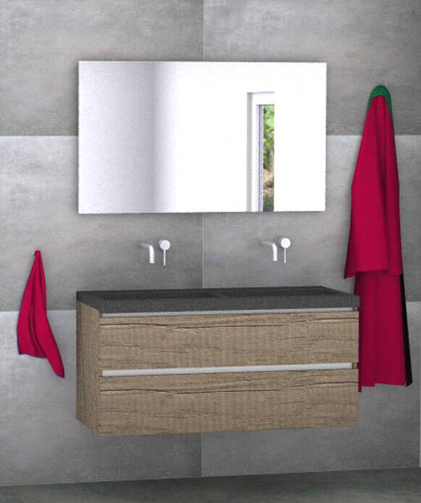 Badmeubel set Vision nebraska eik 120 cm met natuursteen blad