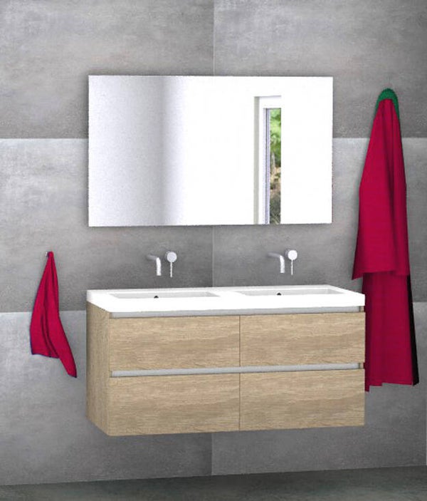 Badmeubel set Vision bardolino eik 120 cm met 4 laden en kera jazz blad