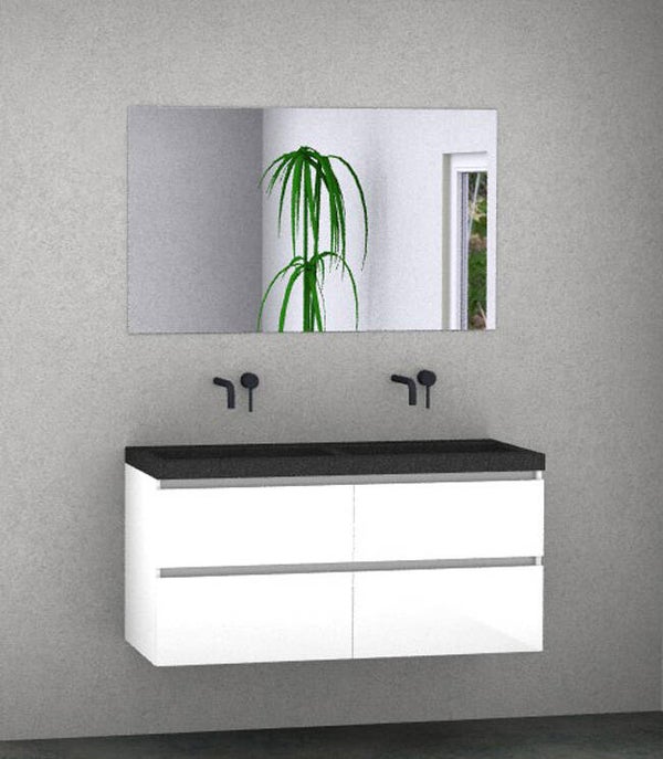 Badmeubel set Vision wit 120 cm met 4 laden en natuursteen blad