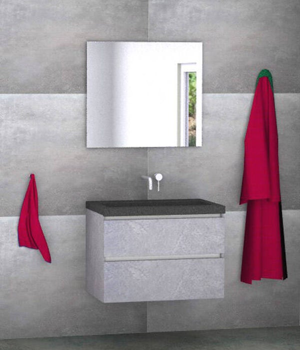 Badmeubel set Vision beton grijs 80 cm met natuursteen blad
