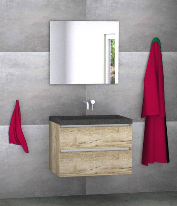 Badmeubel set Vision natuur eik 80 cm met natuursteen blad