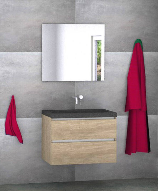 Badmeubel set Vision bardolino eik 80 cm met natuursteen blad