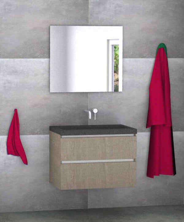 Badmeubel set Vision concrete oak 80 cm met natuursteen blad