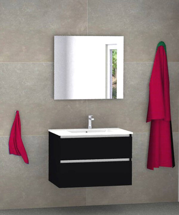 Badmeubel set Vision mat zwart 80 cm met dun kera blad