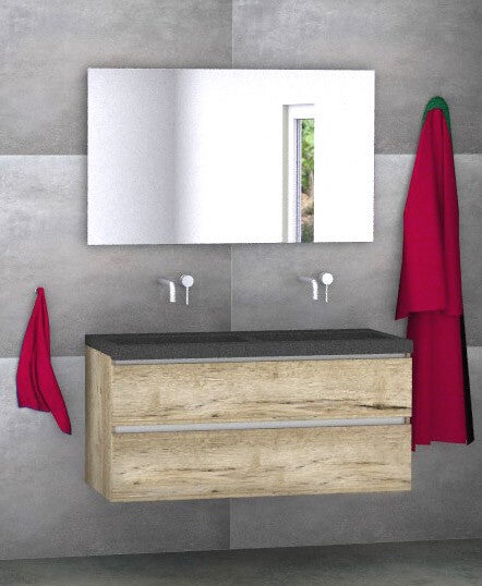 Badmeubel set Vision natuur eik 120 cm met natuursteen blad