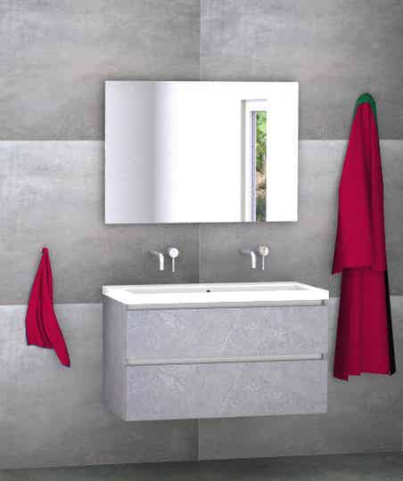 Badmeubel set Vision beton grijs 100 cm met kera jazz blad