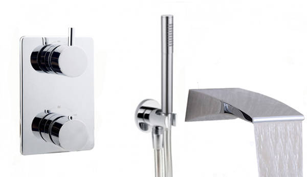 Inbouw badkraan set 5 rond met waterval chroom