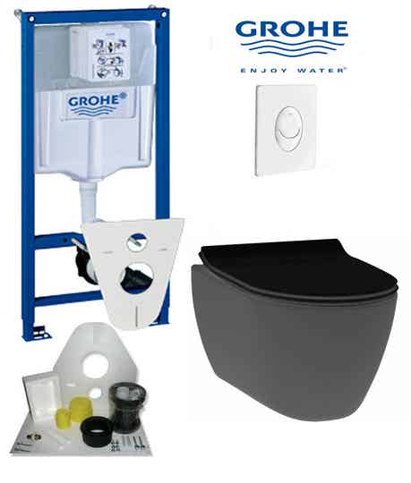 Toilet set Grohe met randloos toilet Wiesbaden 52 mat zwart