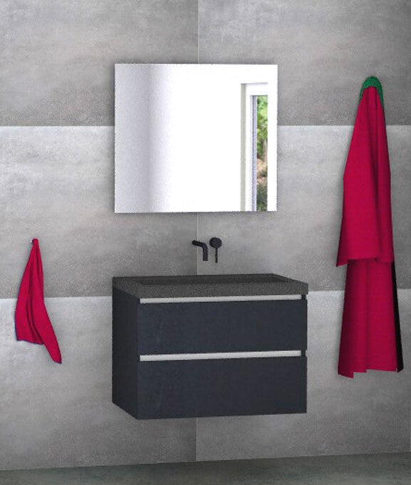Badmeubel set Vision mat zwart 80 cm met natuursteen blad
