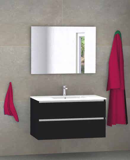 Badmeubel set Vision mat zwart 100 cm met dun kera blad