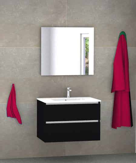 Badmeubel set Vision mat zwart 70 cm met dun kera blad