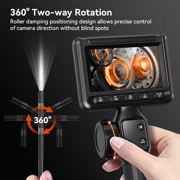 HD Endoscope Inspection Camera – Flexible Snake Camera with LED Light | 360° Rotation