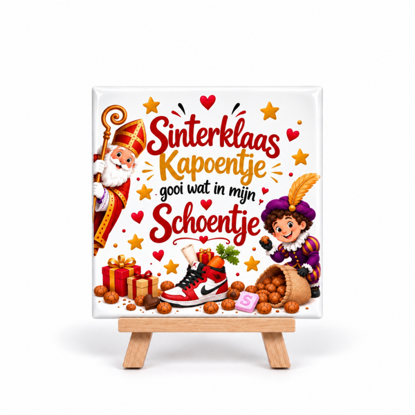 Tegeltje "Sinterklaas kapoentje gooi wat in mijn schoentje " inclusief tegelhouder!