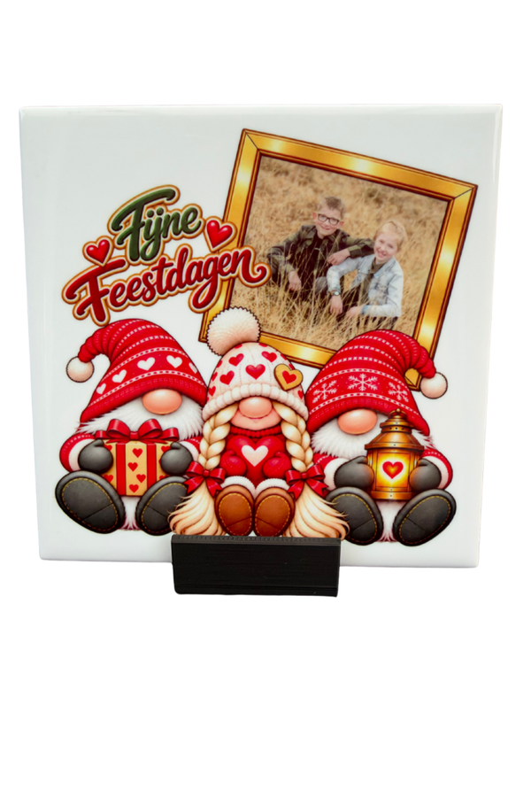 Tegeltje "Fijne Feestdagen met foto " inclusief tegelhouder!