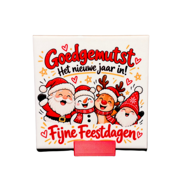 Tegeltje " Goedgemutst het nieuwe jaar in!" inclusief tegelhouder!