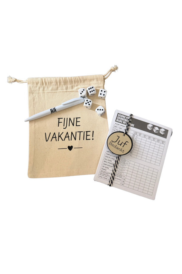 Zakje dobbelspel / fijne vakantie juf/meester