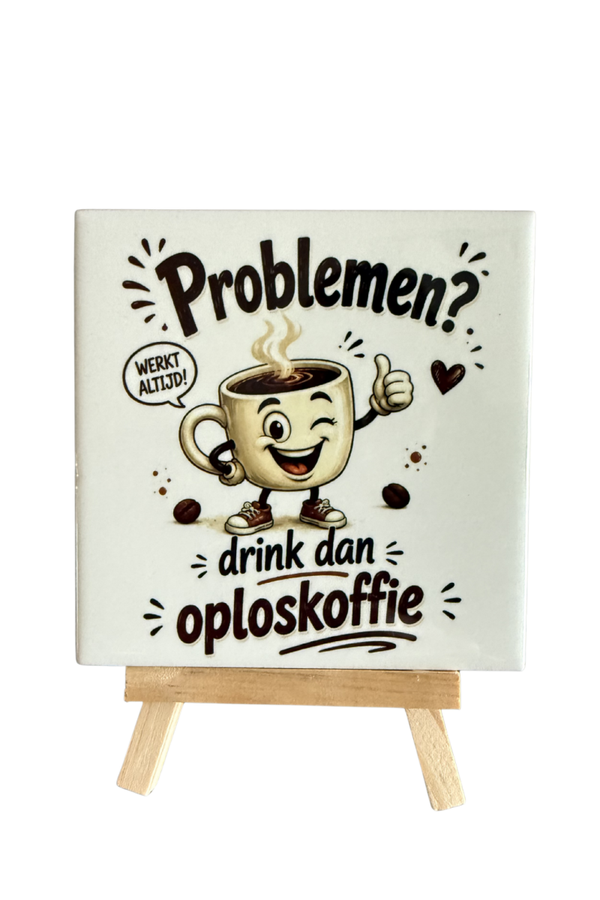 Tegeltje oploskoffie nu tijdelijk met gratis houder!