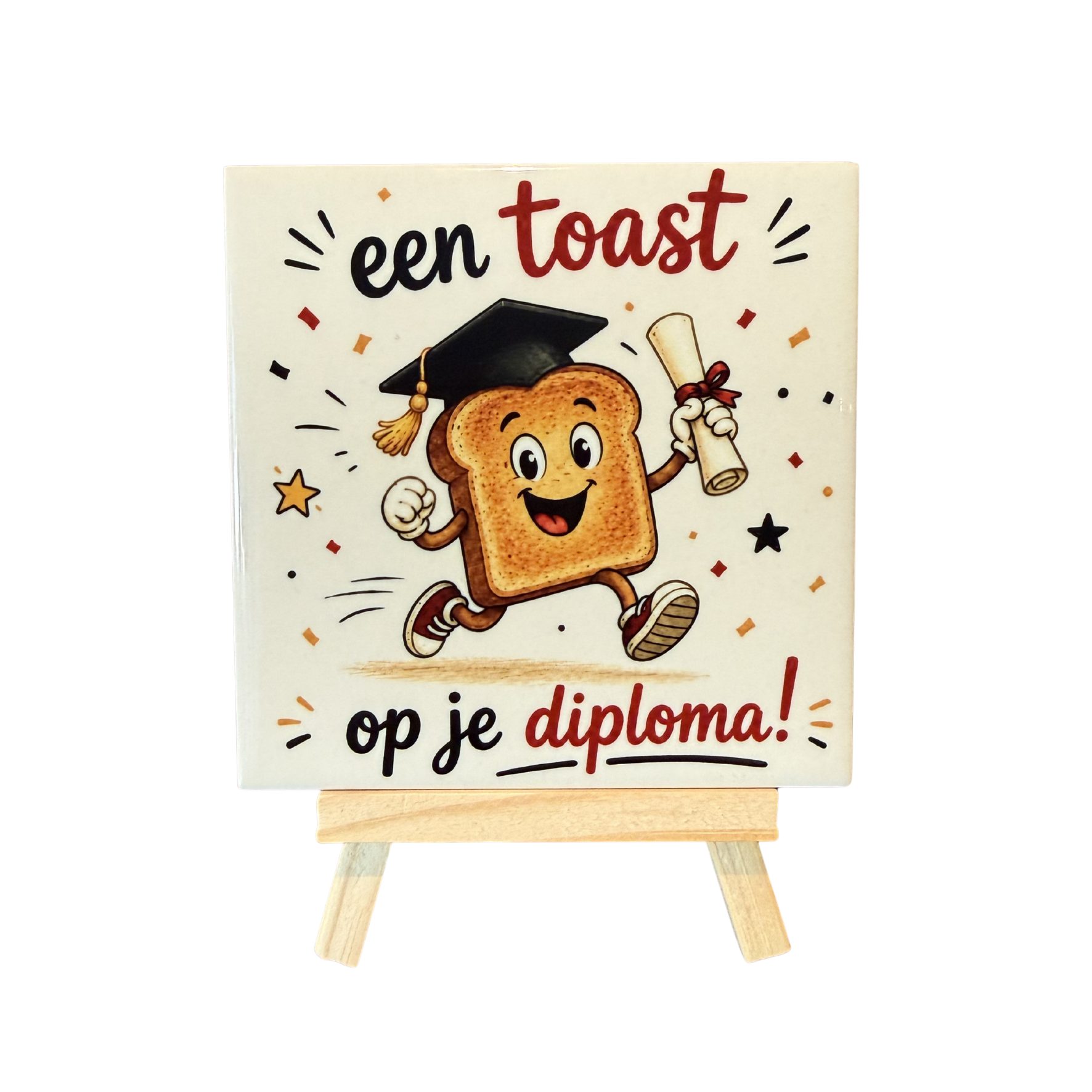 Tegeltje "een toast op je diploma!" nu tijdelijk met gratis houder!