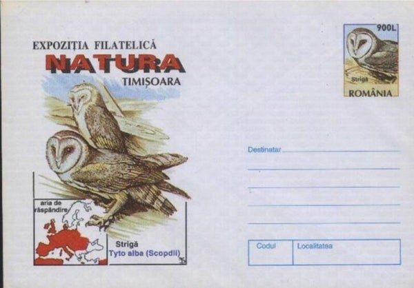 2101 Birds 1998 Romania Owls (Tyto alba) Barn Owl envelope